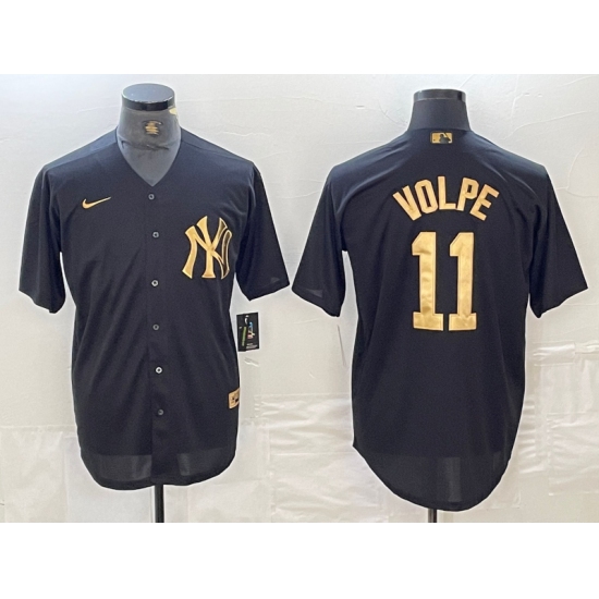 Men's New York Yankees #11 Anthony Volpe Black Gold Cool Base Stitched Jersey - Ujersey