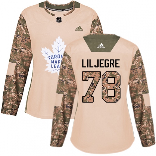 Women's Adidas Toronto Maple Leafs #78 Timothy Liljegren Authentic Camo Veterans Day Practice NHL Jersey - Ujersey