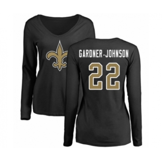 Football Women's New Orleans Saints #22 Chauncey Gardner-Johnson Black Name & Number Logo Slim Fit Long Sleeve T-Shirt - Ujersey
