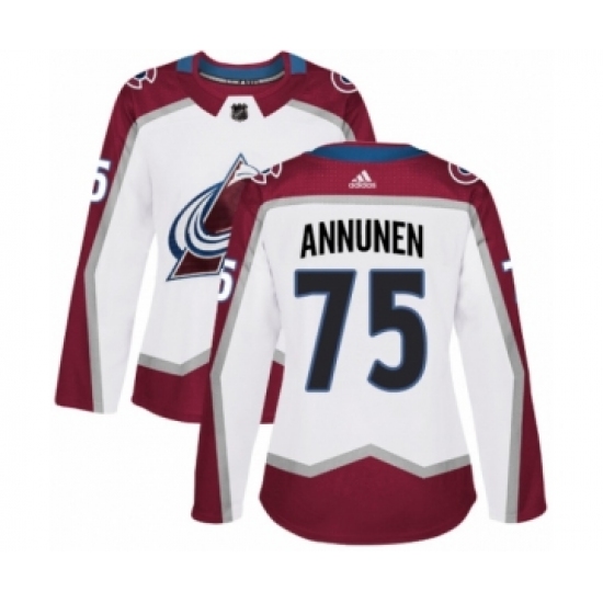 Women's Adidas Colorado Avalanche #75 Justus Annunen Authentic White Away NHL Jersey - Ujersey