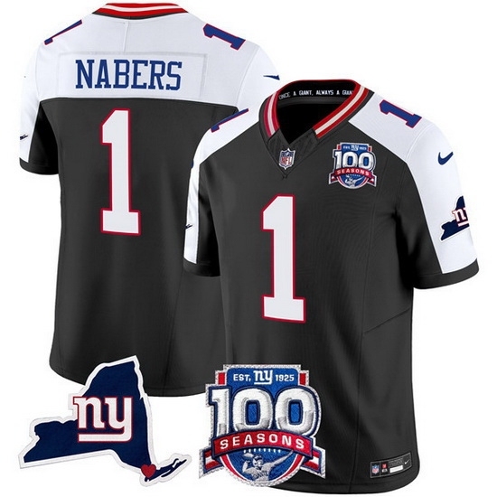 Men's New York Giants 1 Malik Nabers Black 2024 F U S E 100th Season And State Vapor Limited Alternate Stitched Football Jersey - Ujersey