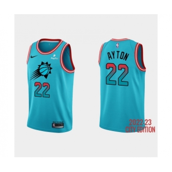 Men's Phoenix Suns #22 Deandre Ayton 2022-23 Blue City Edition Stitched Basketball Jersey - Ujersey