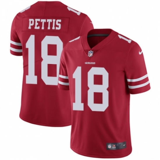 Men's Nike San Francisco 49ers #18 Dante Pettis Red Team Color Vapor Untouchable Limited Player NFL Jersey - Ujersey