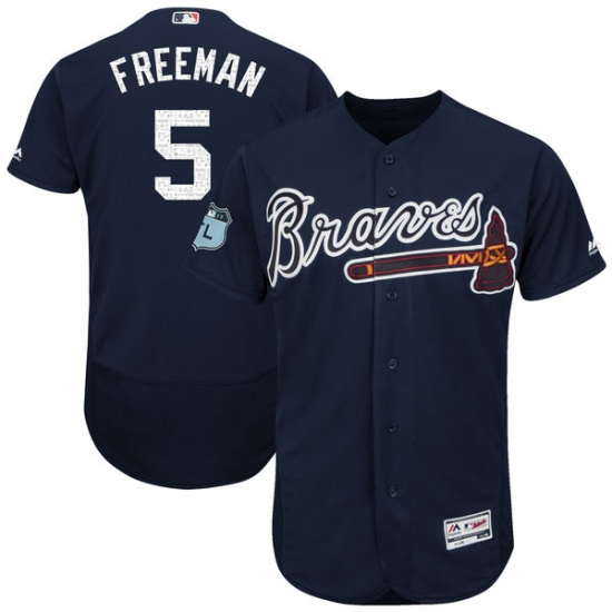 Men's Majestic Atlanta Braves #5 Freddie Freeman Navy Blue 2017 Spring Training Authentic Flex Base MLB Jersey - Ujersey