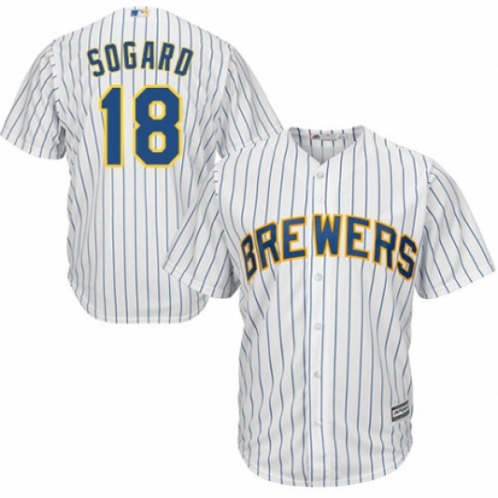 Youth Majestic Milwaukee Brewers #18 Eric Sogard Replica White Home Cool Base MLB Jersey - Ujersey