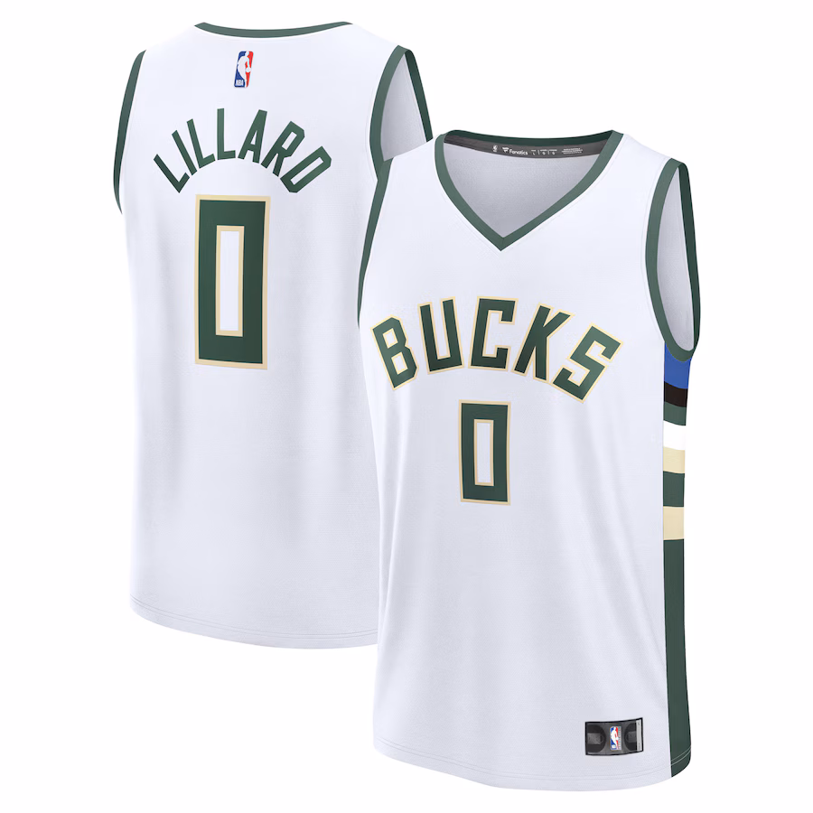 Men's Milwaukee Bucks Damian Lillard Fanatics White Fast Break Replica Player Jersey - Association Edition - Ujersey NHL