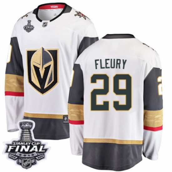 Men's Vegas Golden Knights #29 Marc-Andre Fleury Authentic White Away Fanatics Branded Breakaway 2018 Stanley Cup Final NHL Jersey - Ujersey