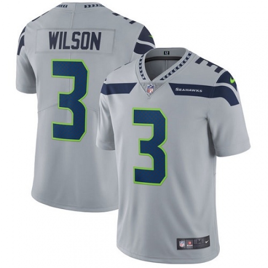 Men's Nike Seattle Seahawks #3 Russell Wilson Grey Alternate Vapor Untouchable Limited Player NFL Jersey - Ujersey