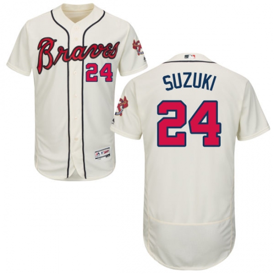 Men's Majestic Atlanta Braves #24 Kurt Suzuki Cream Flexbase Authentic Collection MLB Jersey - Ujersey