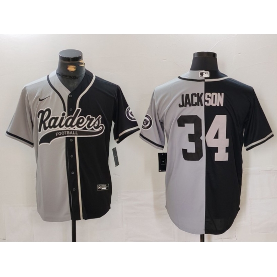 Men's Las Vegas Raiders #34 Bo Jackson Grey Black Split Cool Base Stitched Baseball Jersey - Ujersey