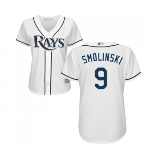 Women's Tampa Bay Rays #9 Jake Smolinski Replica White Home Cool Base Baseball Jersey - Ujersey
