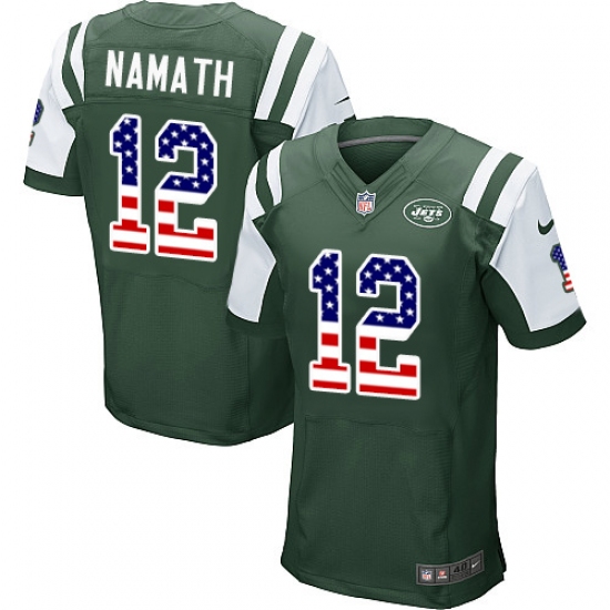 Men's Nike New York Jets #12 Joe Namath Elite Green Home USA Flag Fashion NFL Jersey - ujerseystore