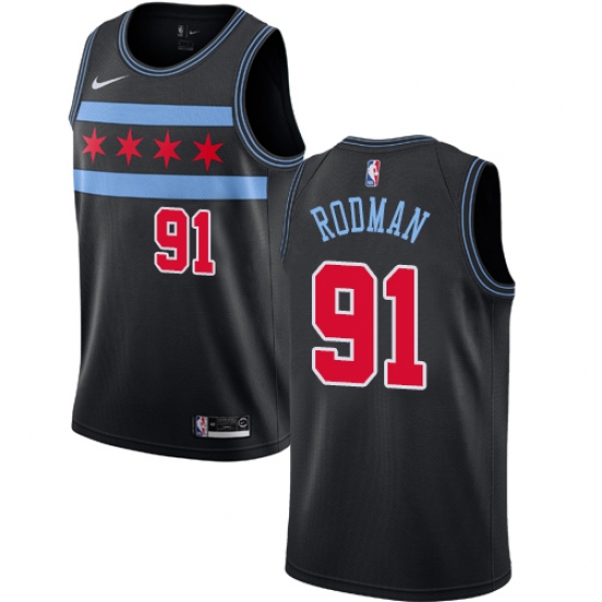 Youth Nike Chicago Bulls #91 Dennis Rodman Swingman Black NBA Jersey - City Edition - Ujersey