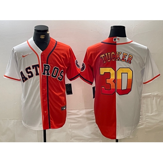Men's Houston Astros #30 Kyle Tucker White Orange Split Stitched Baseball Jersey - Ujersey