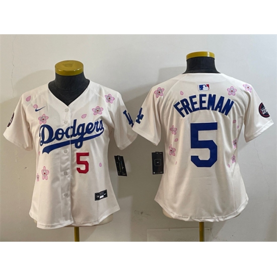 Women's Los Angeles Dodgers #5 Freddie Freeman Cream 2025 Tokyo Series Limited Stitched Baseball Jersey(Run Small) - Ujersey