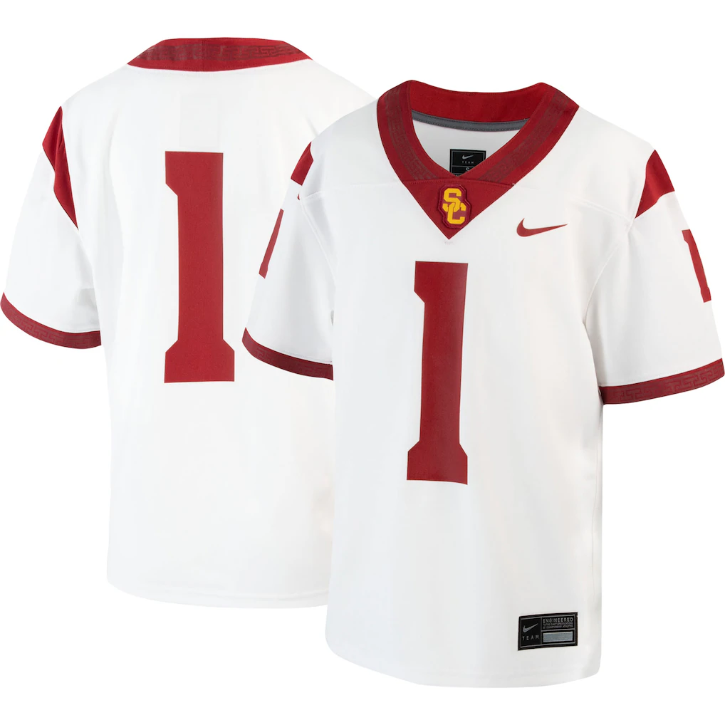 Youth Nike #1 White USC Trojans Away Untouchable Jersey