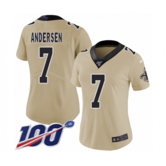 Women's New Orleans Saints #7 Morten Andersen Limited Gold Inverted Legend 100th Season Football Jersey - Ujersey