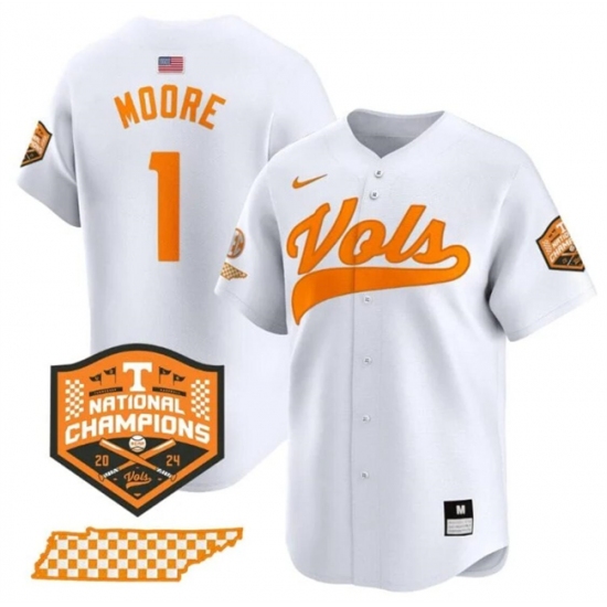 Men's Tennessee Volunteers #1 Christian Moore White 2024 Champions Vapor Limited Stitched Jersey - Ujersey