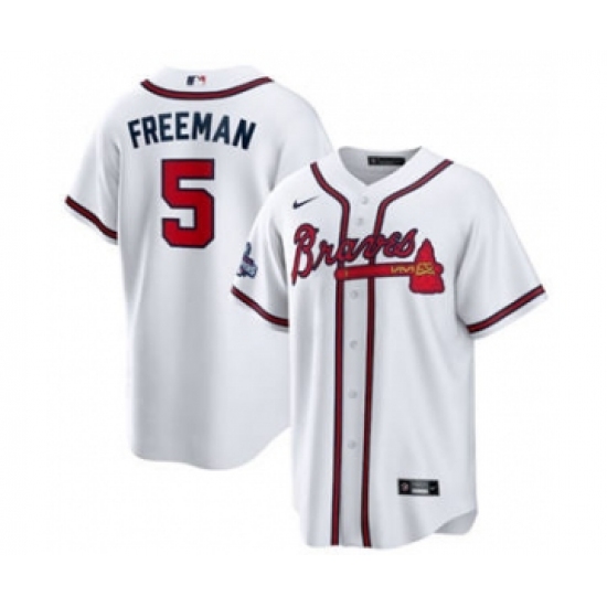 Men's Atlanta Braves #5 Freddie Freeman 2021 White World Series Champions Cool Base Stitched Jersey - Ujersey