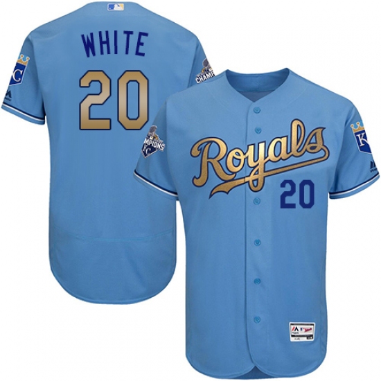 Men's Majestic Kansas City Royals #20 Frank White Authentic Light Blue 2015 World Series Champions Gold Program FlexBase MLB Jersey - Ujersey