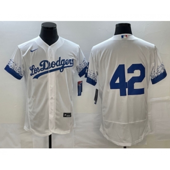 Men's Los Angeles Dodgers #42 Jackie Robinson White City Connect Flex Base Stitched Baseball Jersey - Ujersey