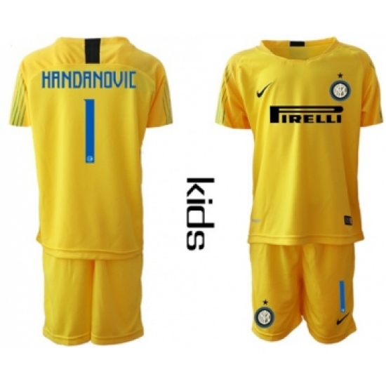 Inter Milan #1 Handanovic Yellow Goalkeeper Kid Soccer Club Jersey