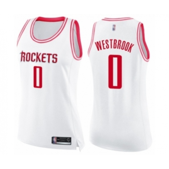 Women's Houston Rockets #0 Russell Westbrook Swingman White Pink Fashion Basketball Jersey