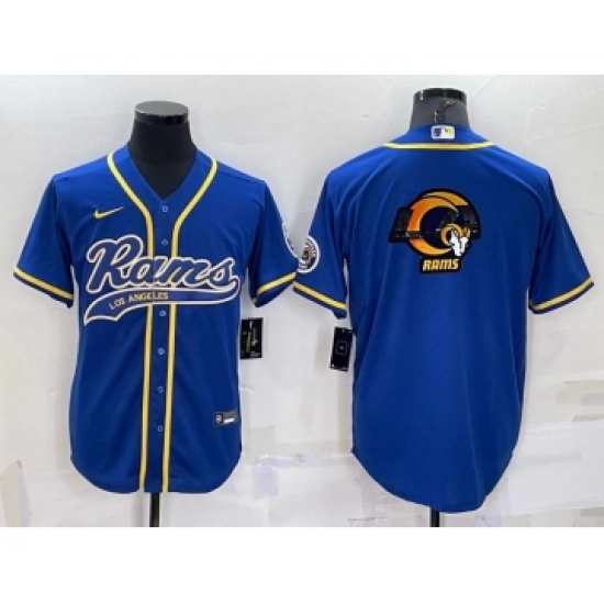 Men's Los Angeles Rams Blue Team Big Logo With Patch Cool Base Stitched Baseball Jersey - Ujersey