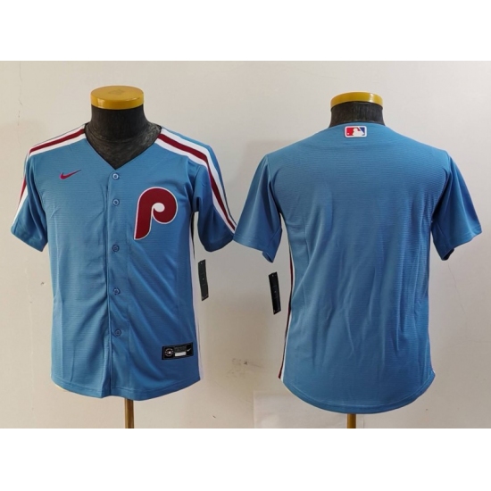 Youth Philadelphia Phillies Blank Light Blue Cooperstown Cool Base Jersey - Ujersey