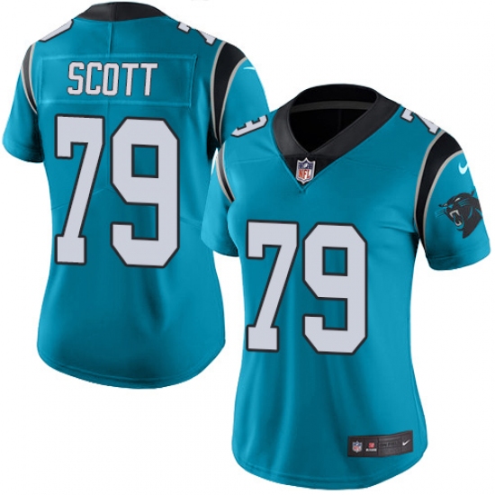 Women's Nike Carolina Panthers #79 Chris Scott Limited Blue Rush Vapor Untouchable NFL Jersey - Ujersey