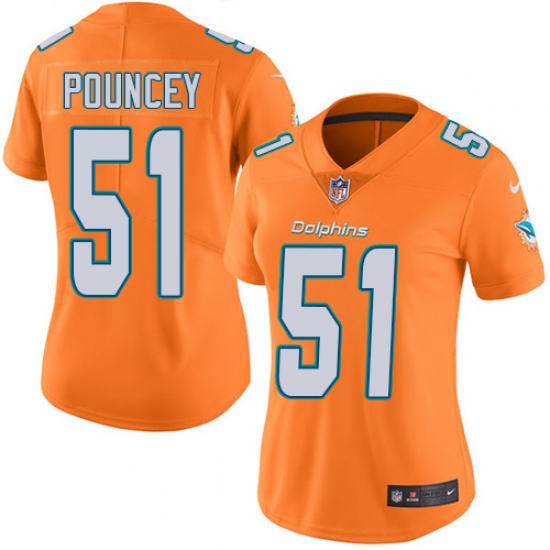Women's Nike Miami Dolphins #51 Mike Pouncey Limited Orange Rush Vapor Untouchable NFL Jersey - Ujersey