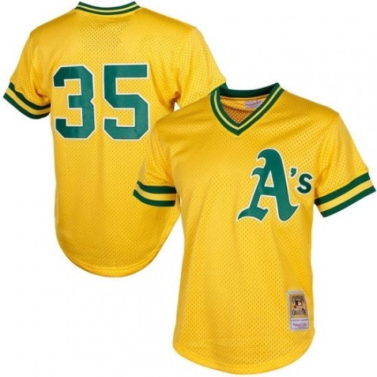 Men's Mitchell and Ness Oakland Athletics #35 Rickey Henderson Authentic Gold 1984 Throwback MLB Jersey - Ujersey