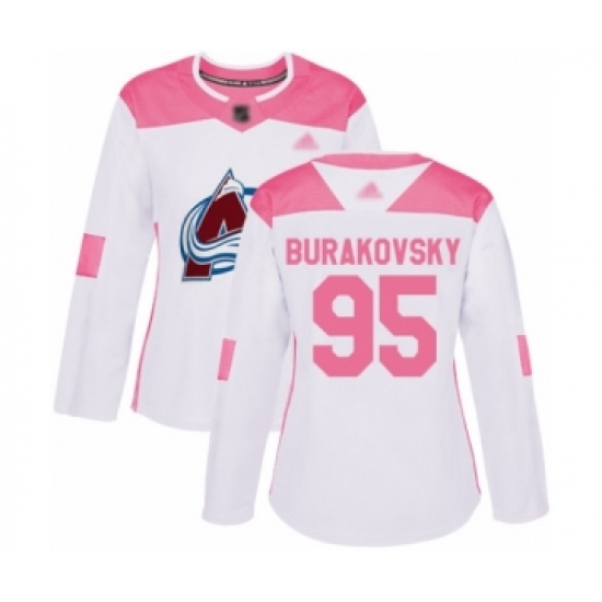 Women's Colorado Avalanche #95 Andre Burakovsky Authentic White Pink Fashion Hockey Jersey - Ujersey