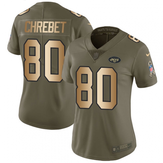 Women's Nike New York Jets #80 Wayne Chrebet Limited Olive/Gold 2017 Salute to Service NFL Jersey - Ujersey