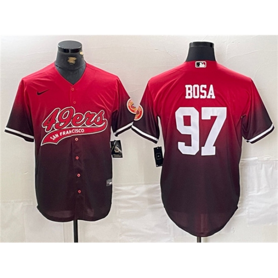 Men's San Francisco 49ers #97 Nick Bosa Red Black With Cool Base Baseball Stitched Jersey - Ujersey