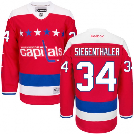 Men's Reebok Washington Capitals #34 Jonas Siegenthaler Premier Red Third NHL Jersey - Ujersey