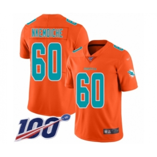 Men's Miami Dolphins #60 Robert Nkemdiche Limited Orange Inverted Legend 100th Season Football Jersey - Ujersey