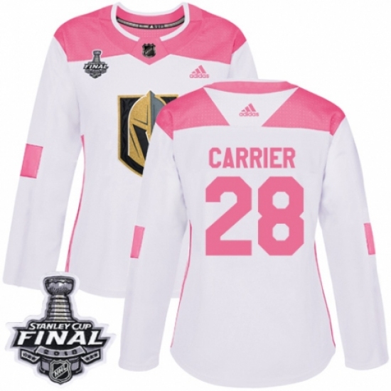 Women's Adidas Vegas Golden Knights #28 William Carrier Authentic White/Pink Fashion 2018 Stanley Cup Final NHL Jersey - Ujersey