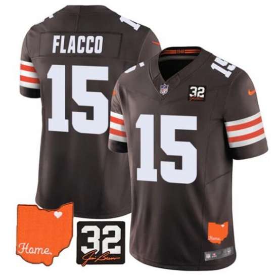 Men's Cleveland Browns #15 Joe Flacco Brown 2025 F.U.S.E. With Jim Brown Memorial & Home Vapor Limited Football Stitched Jersey - Ujersey