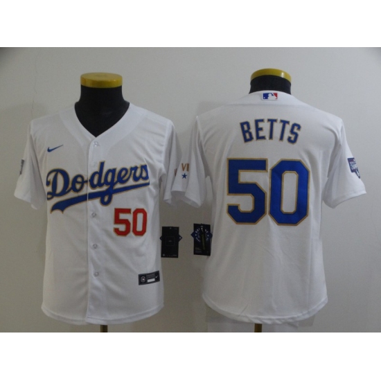 Youth Nike Los Angeles Dodgers #50 Mookie Betts White Series Champions Jersey - Ujersey