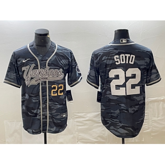 Men's New York Yankees #22 Juan Soto Number Grey Camo Cool Base Stitched Baseball Jersey - Ujersey