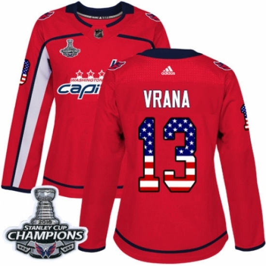Women's Adidas Washington Capitals #13 Jakub Vrana Authentic Red USA Flag Fashion 2018 Stanley Cup Final Champions NHL Jersey - Ujersey
