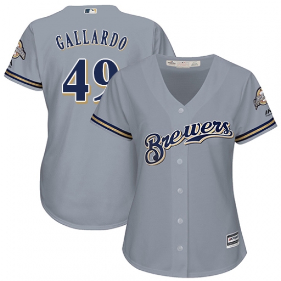 Women's Majestic Milwaukee Brewers #49 Yovani Gallardo Replica Grey Road Cool Base MLB Jersey