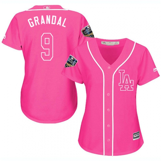 Women's Majestic Los Angeles Dodgers #9 Yasmani Grandal Authentic Pink Fashion Cool Base 2018 World Series MLB Jersey - Ujersey