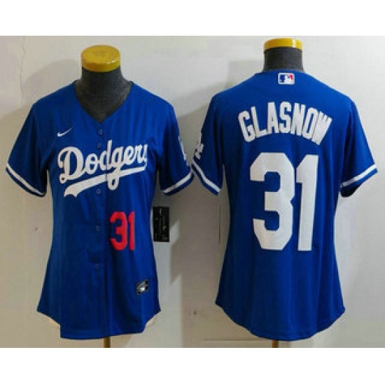 Women's Los Angeles Dodgers #31 Tyler Glasnow Number Blue Stitched Cool Base Nike Jersey - Ujersey