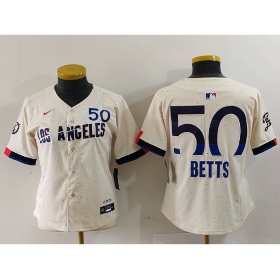 Women's Los Angeles Dodgers #50 Mookie Betts Cream 2024 City Connect Limited Jersey - Ujersey