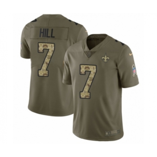 Youth Nike New Orleans Saints #7 Taysom Hill Limited Olive Camo 2017 Salute to Service NFL Jersey - Ujersey