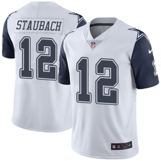 Men's Nike Dallas Cowboys #12 Roger Staubach Limited White Rush Vapor Untouchable NFL Jersey - Ujersey