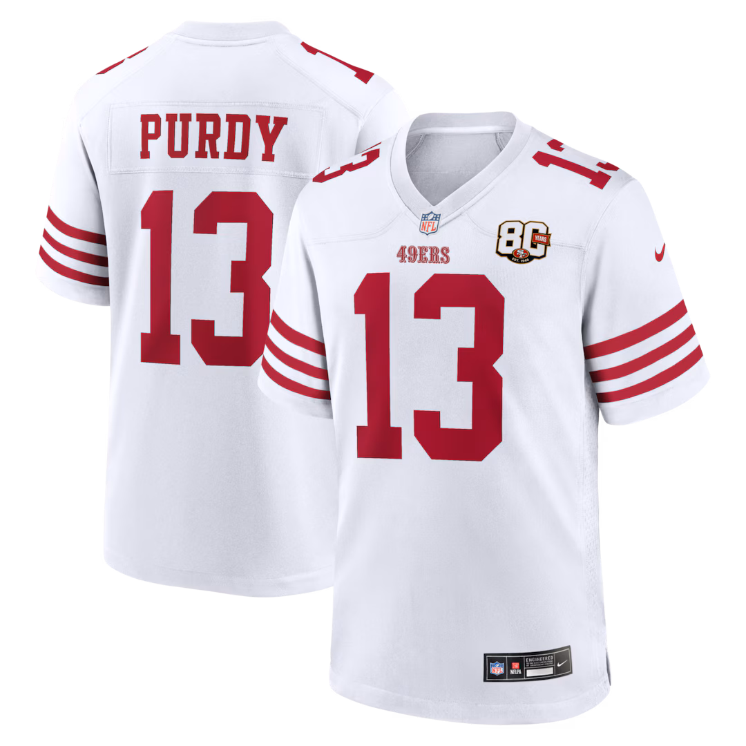 Men's San Francisco 49ers Brock Purdy Nike White 80th Anniversary Game Jersey