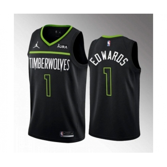 Men's Minnesota Timberwolves #1 Anthony Edwards Black City Stitched Jersey - Ujersey